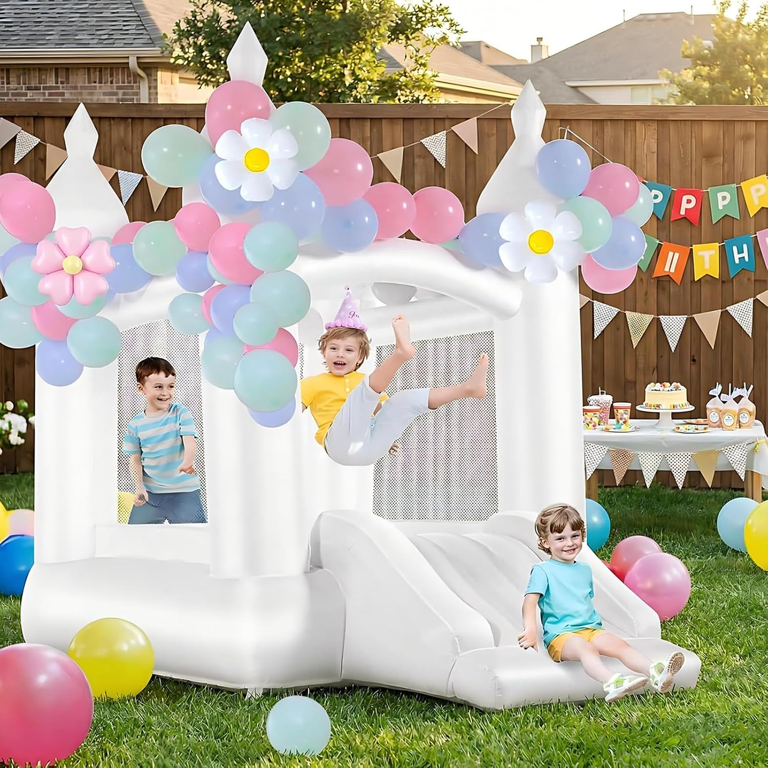 Kids Outdoor House - Witte springkasteel binnen en buiten, geschikt