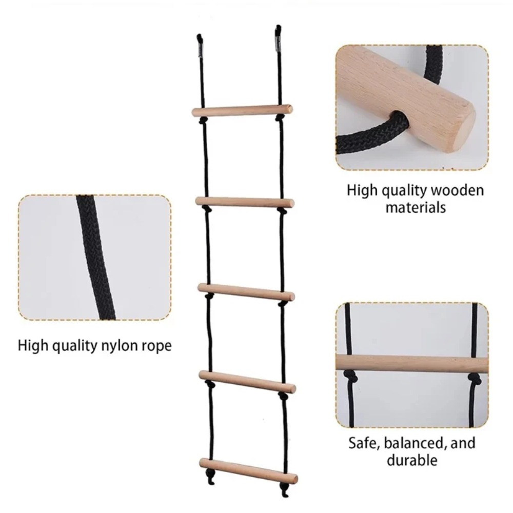 Kids Outdoor Ladder - Kinderen Klimtouwladder Houten Schommel Kinderen Binnen