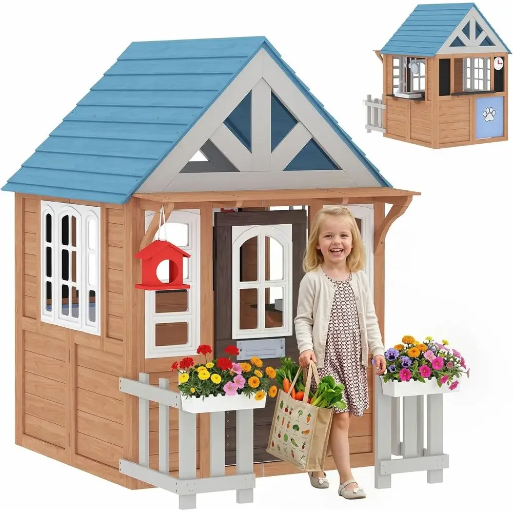 Kids Outdoor Kitchen - Qaba Buitenspeelhuis met deur voor huisdieren,