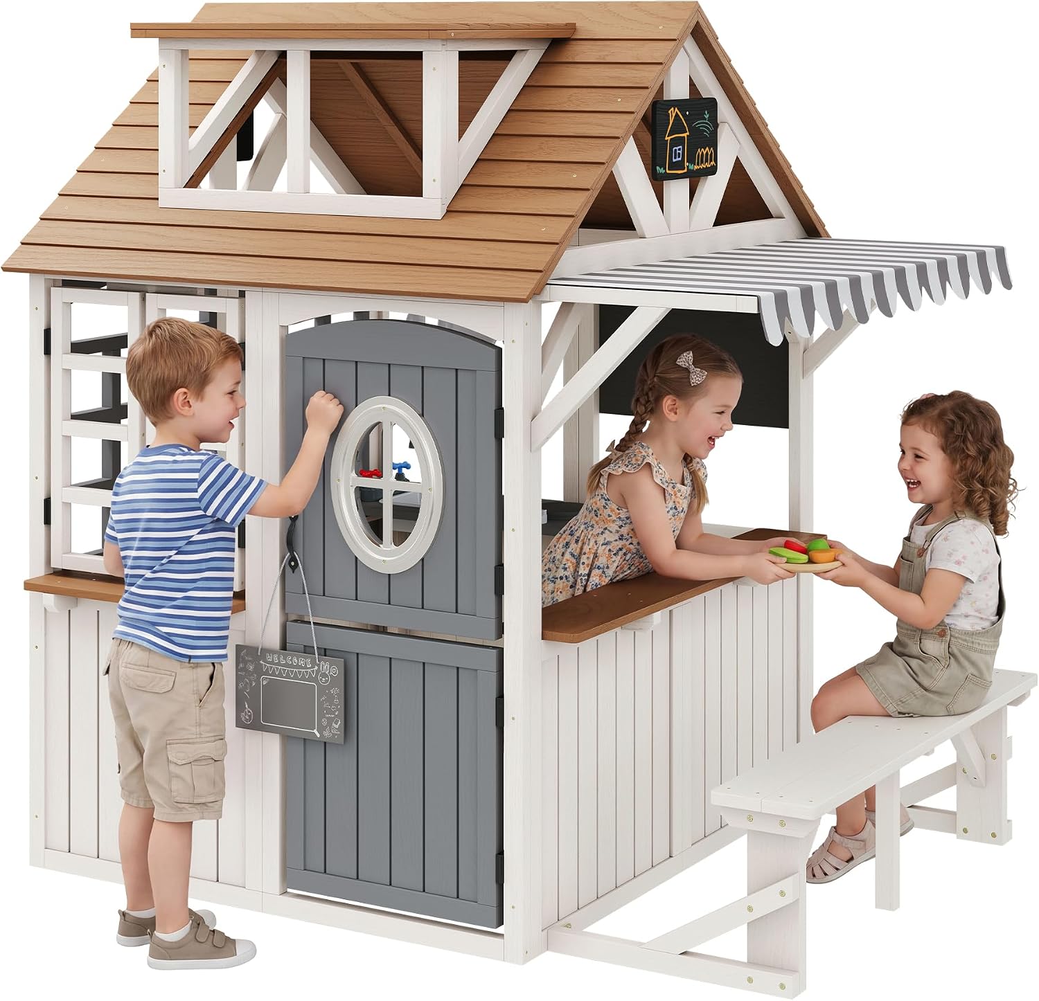 Kids Outdoor Chalkboard - Duurzaam buiten speelhuisje van dennenhout voor