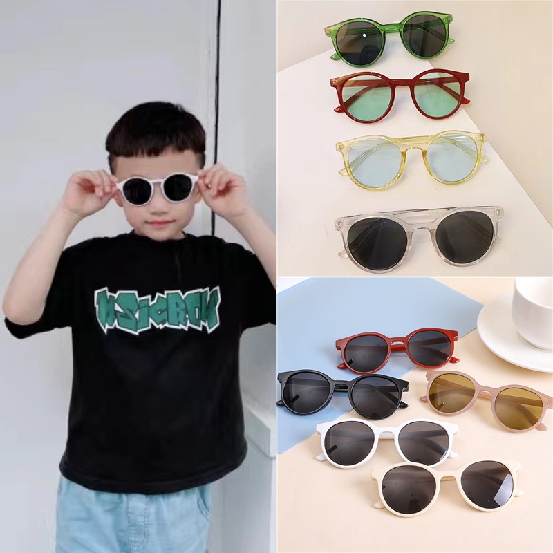 Kids Outdoor Frame - Modekinderen Trendy Zwarte Ronde Monturen Zonnebril