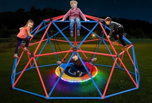 Kids Outdoor Jungle Gym Dome - Clim Dome Schommelset met LED-schotelschommel, Jungle