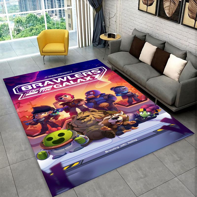 Kids Outdoor Area - Cartoon B-Brawl Game Antislip Area Rug