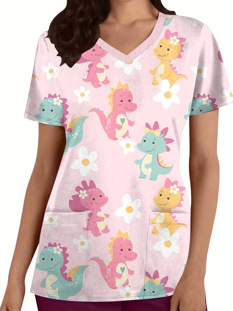 Mini Trampoline Spring - Chirurgische uniformen Vrouw Dinosaurus Cartoon Print