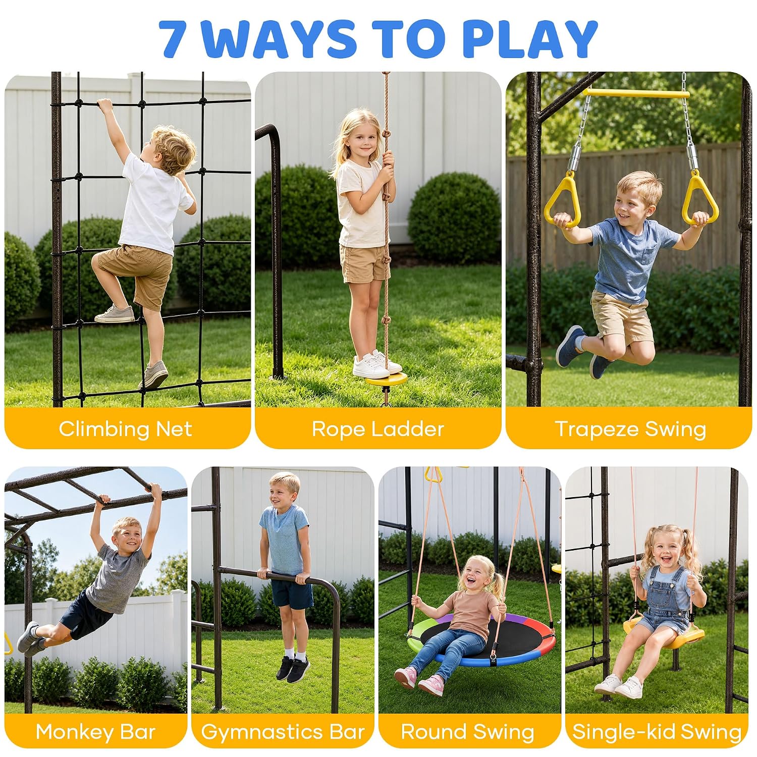 Kids Outdoor Ladder - 7-in-1 Buiten Speeltoestel met Klimrek, Schommel,