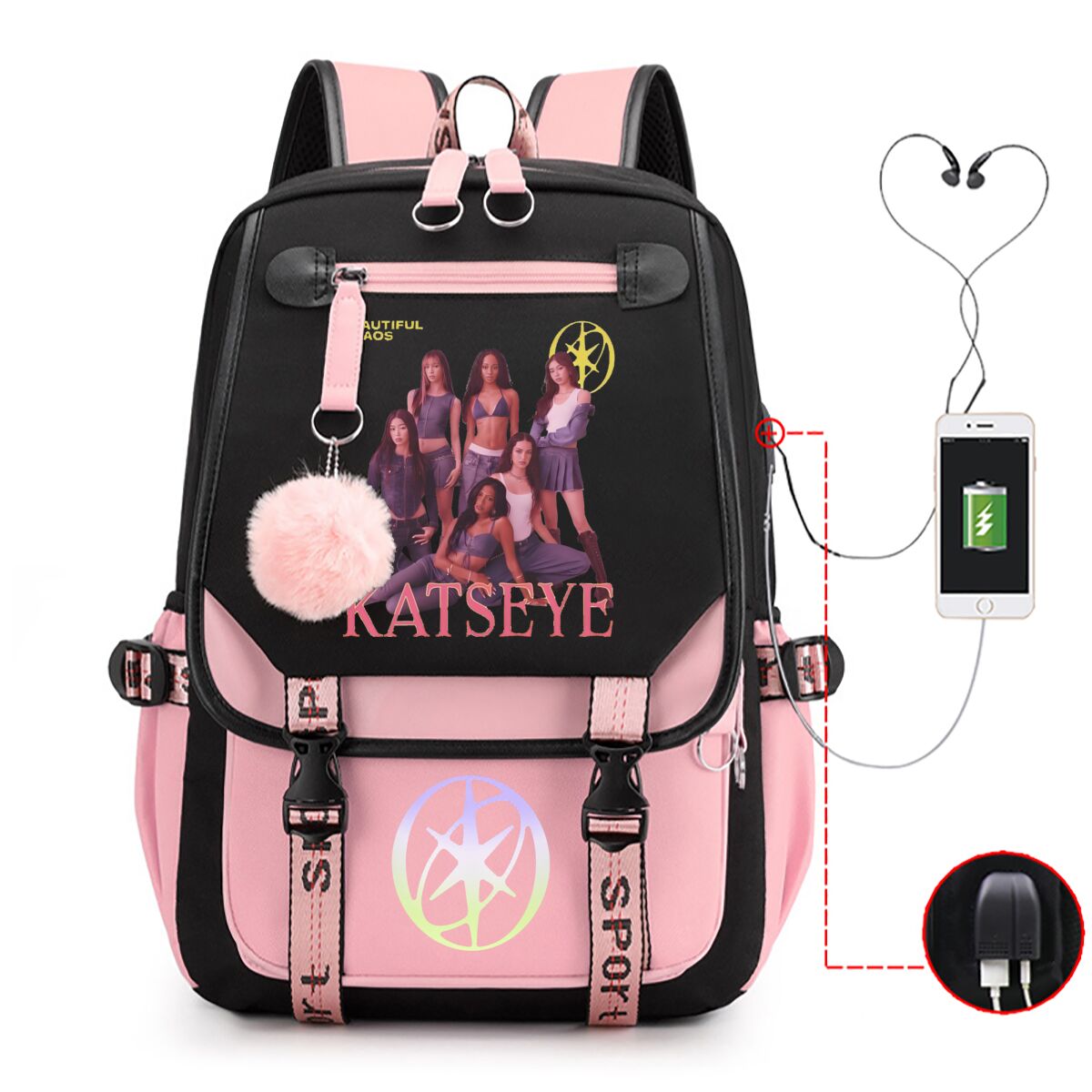 Kids Outdoor Backpack - Katseye-rugzak Studentenrugzak voor terug naar school