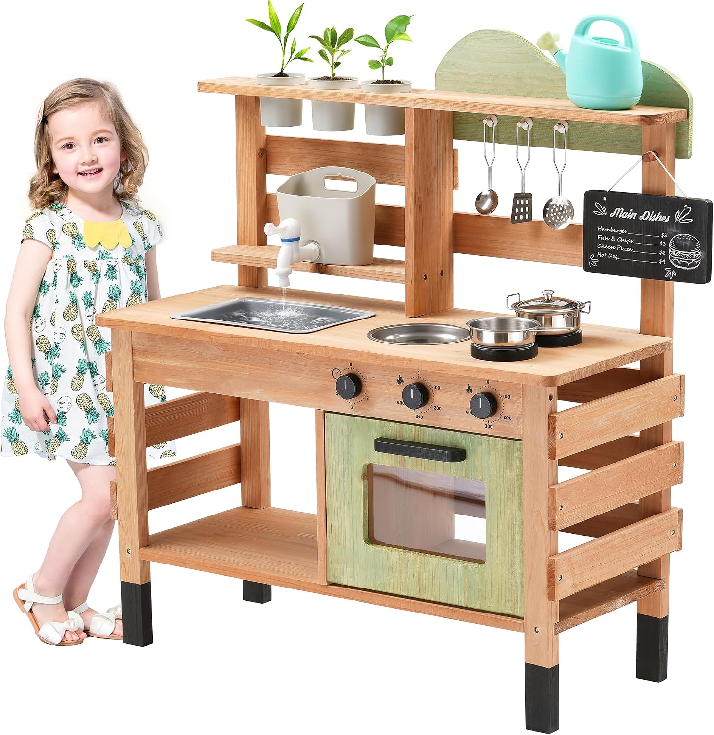 Kids Outdoor Sink - OLLIKIVI Buitenkookkeuken voor kinderen, houten modderkeukenset