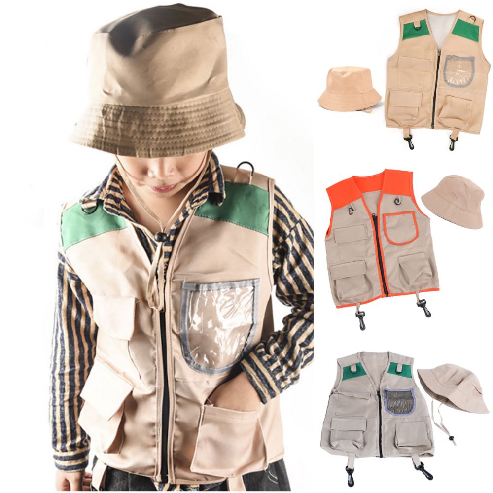 Kids Outdoor Adventure Kit - Meerkleurige Kinder Explorer Hoed Vest Verkleedspel