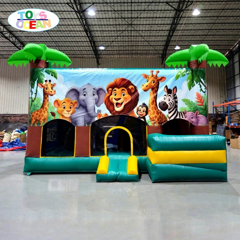 Kids Outdoor House - Buitenspeeltuinverhuur opblaasbare springkasteel met glijbaan, jungle