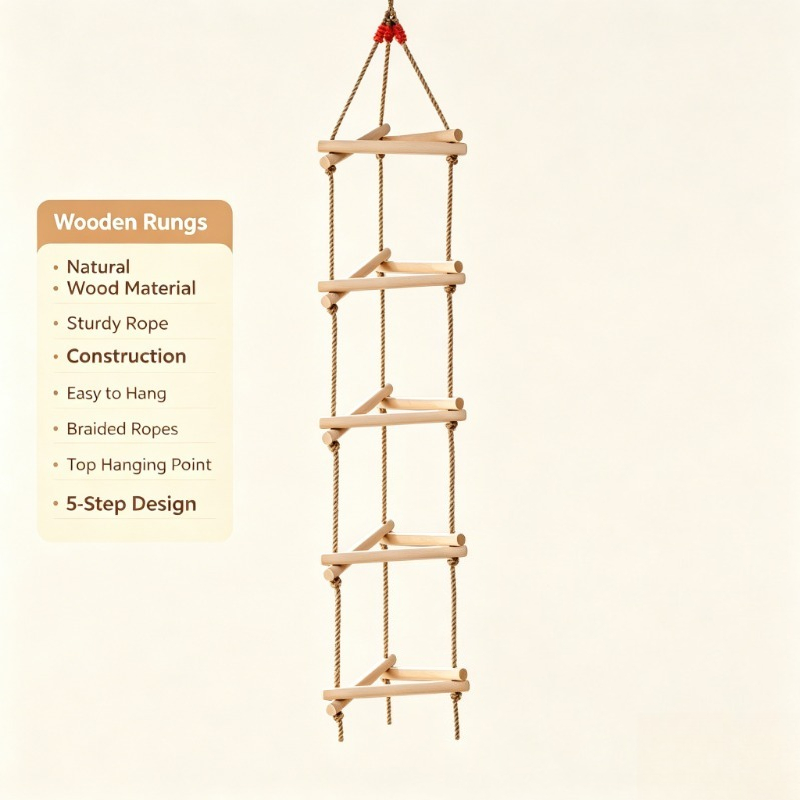 Kids Outdoor Ladder - 5-traps houten driehoekige klimtouwladder kinderspeelgoed binnen