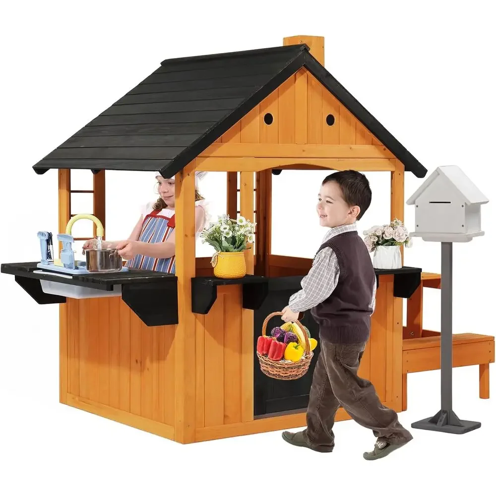 Kids Outdoor Sink - MOR Kinder Buitenspeelhuis met gootsteenspeelgoed, picknicktafel,