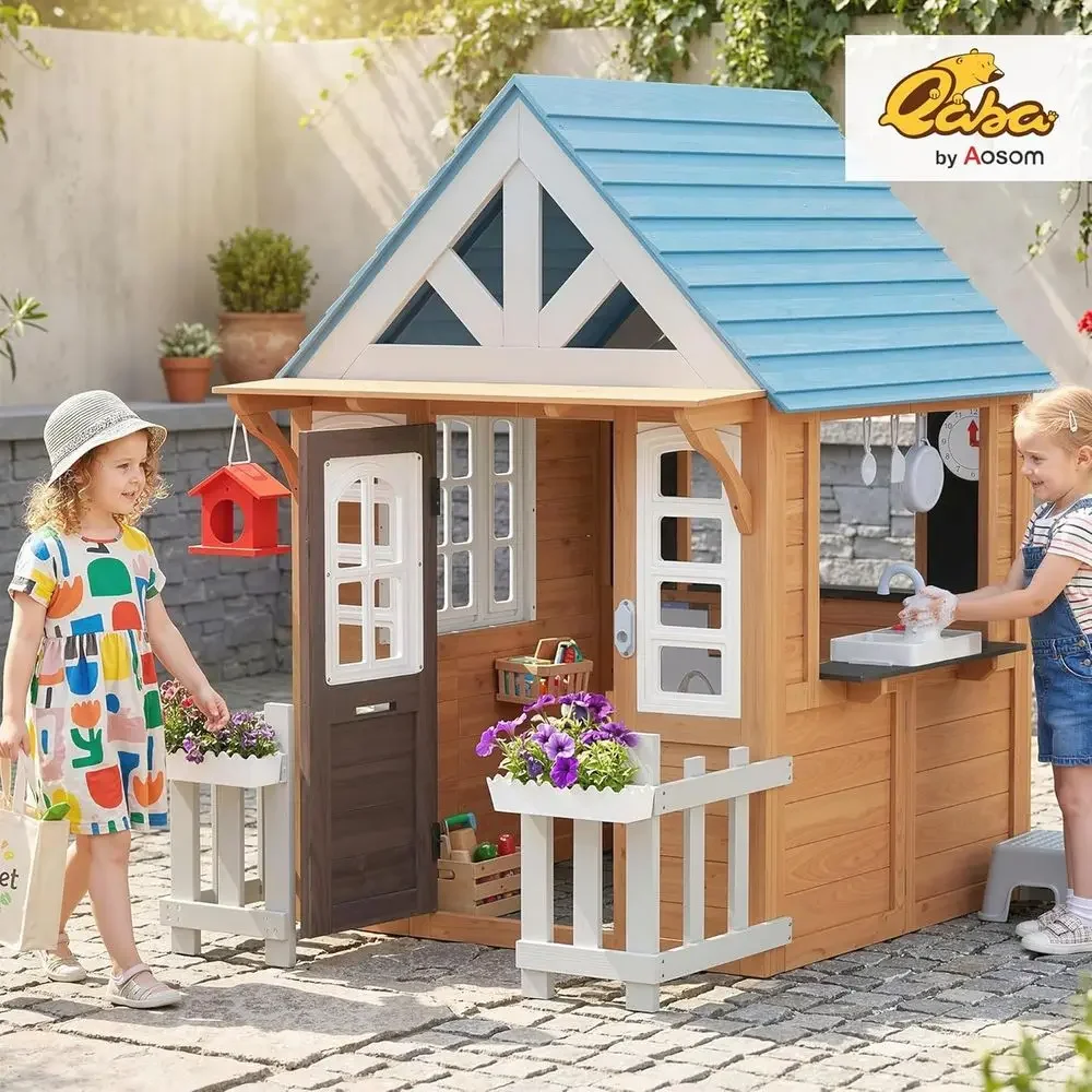 Qaba Buitenspeelhuis met deur  - Kids Outdoor Kitchen recensie en prijs
