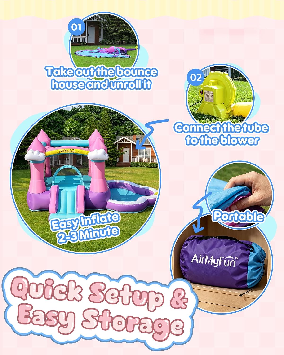 Roze opblaasbare springkasteel - Kids Outdoor House recensie en prijs