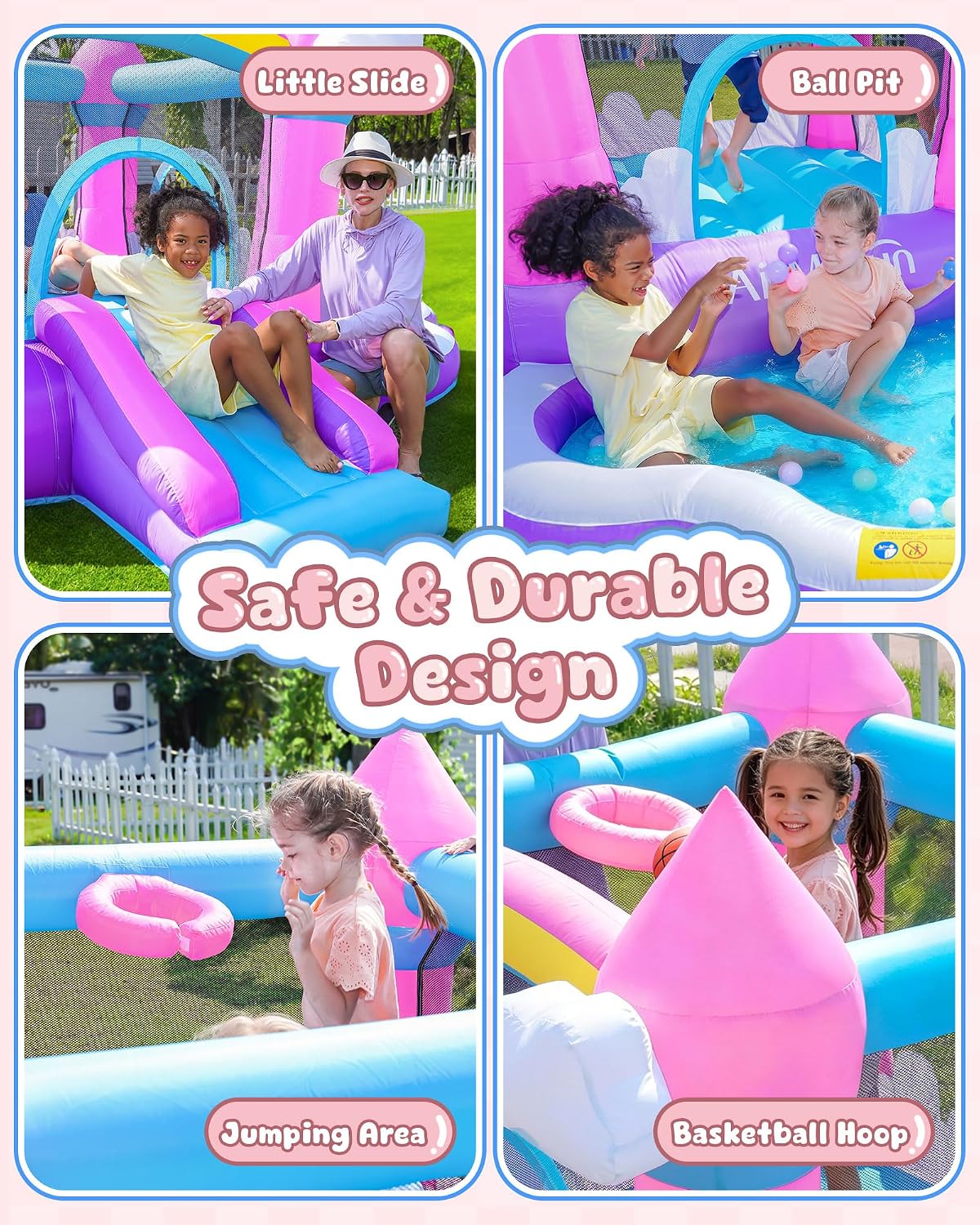 Roze opblaasbare springkasteel - Kids Outdoor House recensie en prijs