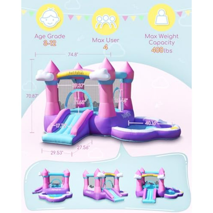 Roze opblaasbare springkasteel - Kids Outdoor House recensie en prijs