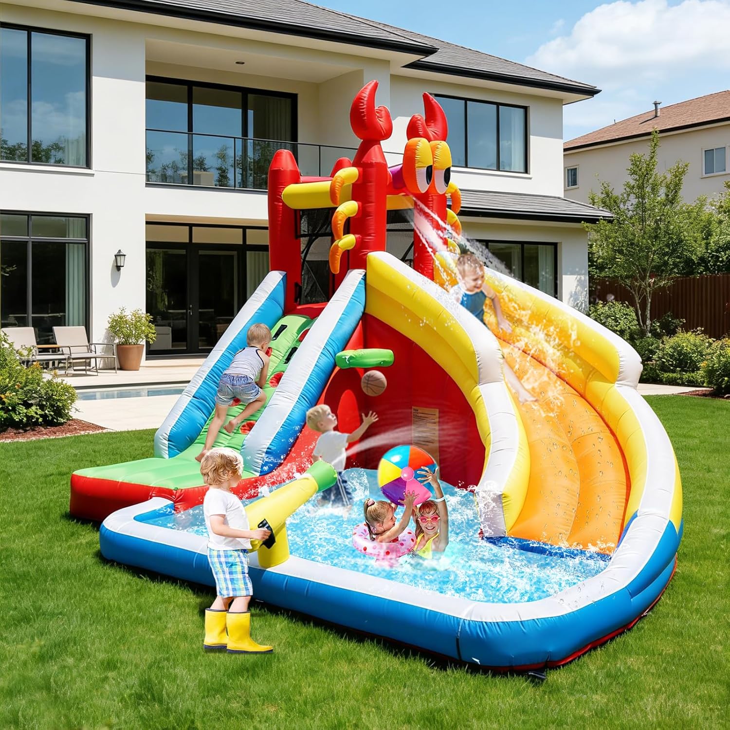 Grote opblaasbare springkastee - Kids Outdoor House With Slide recensie en prijs