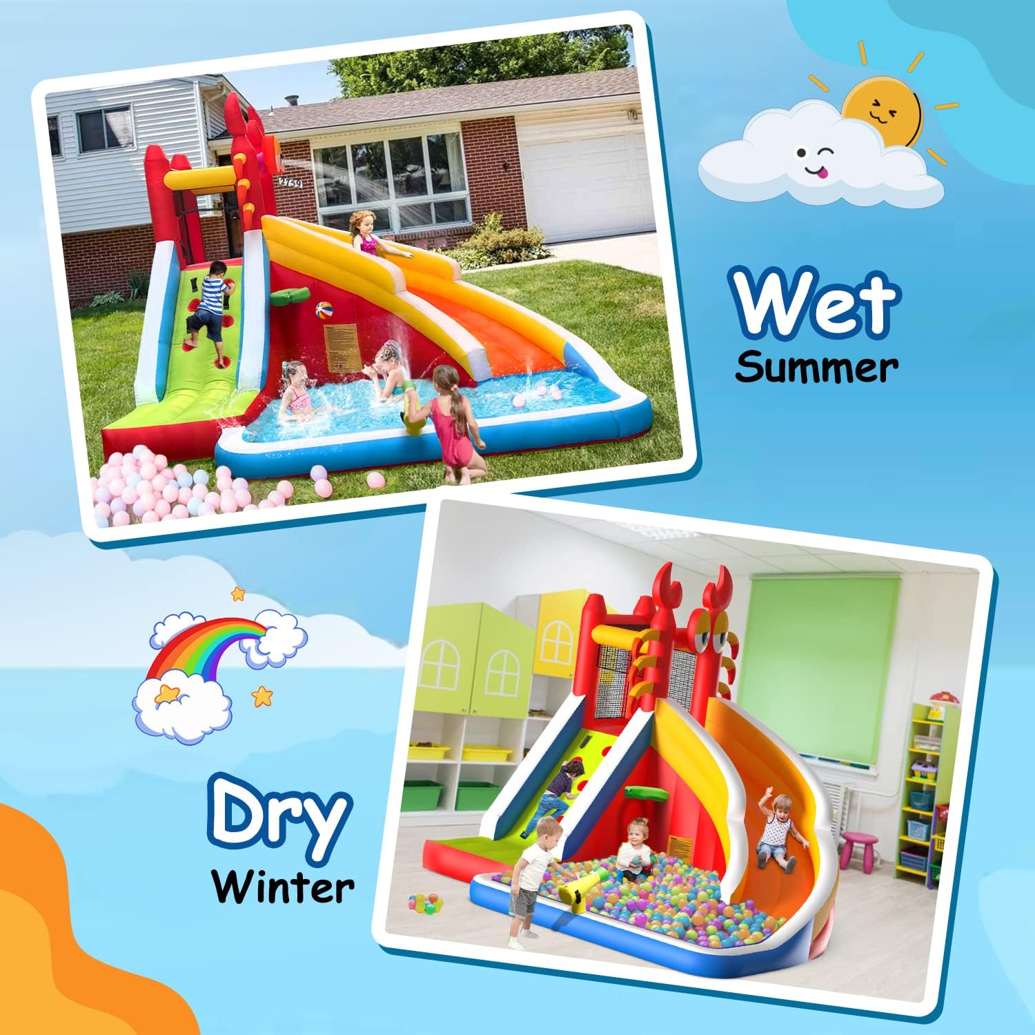 Grote opblaasbare springkastee - Kids Outdoor House With Slide recensie en prijs