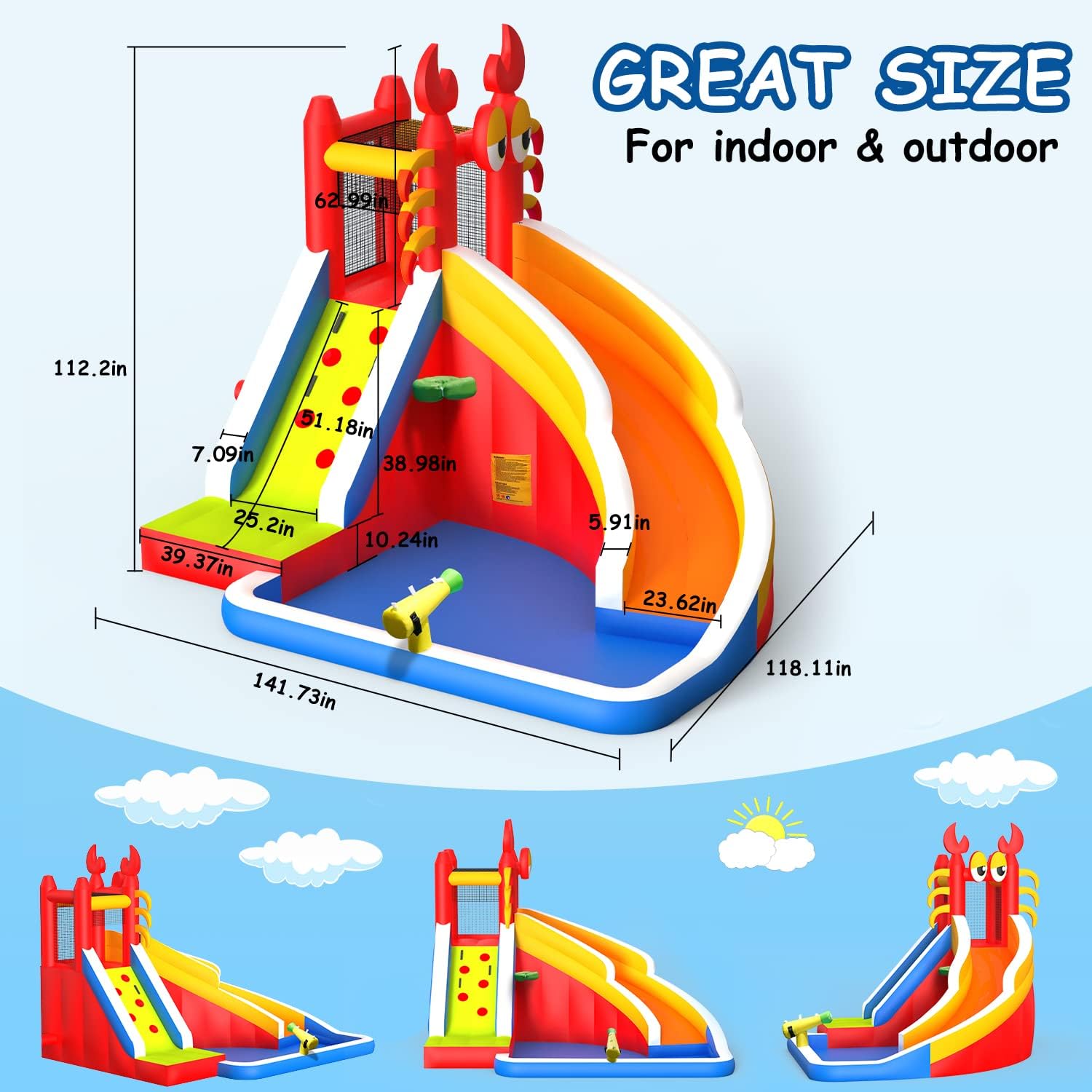 Grote opblaasbare springkastee - Kids Outdoor House With Slide recensie en prijs